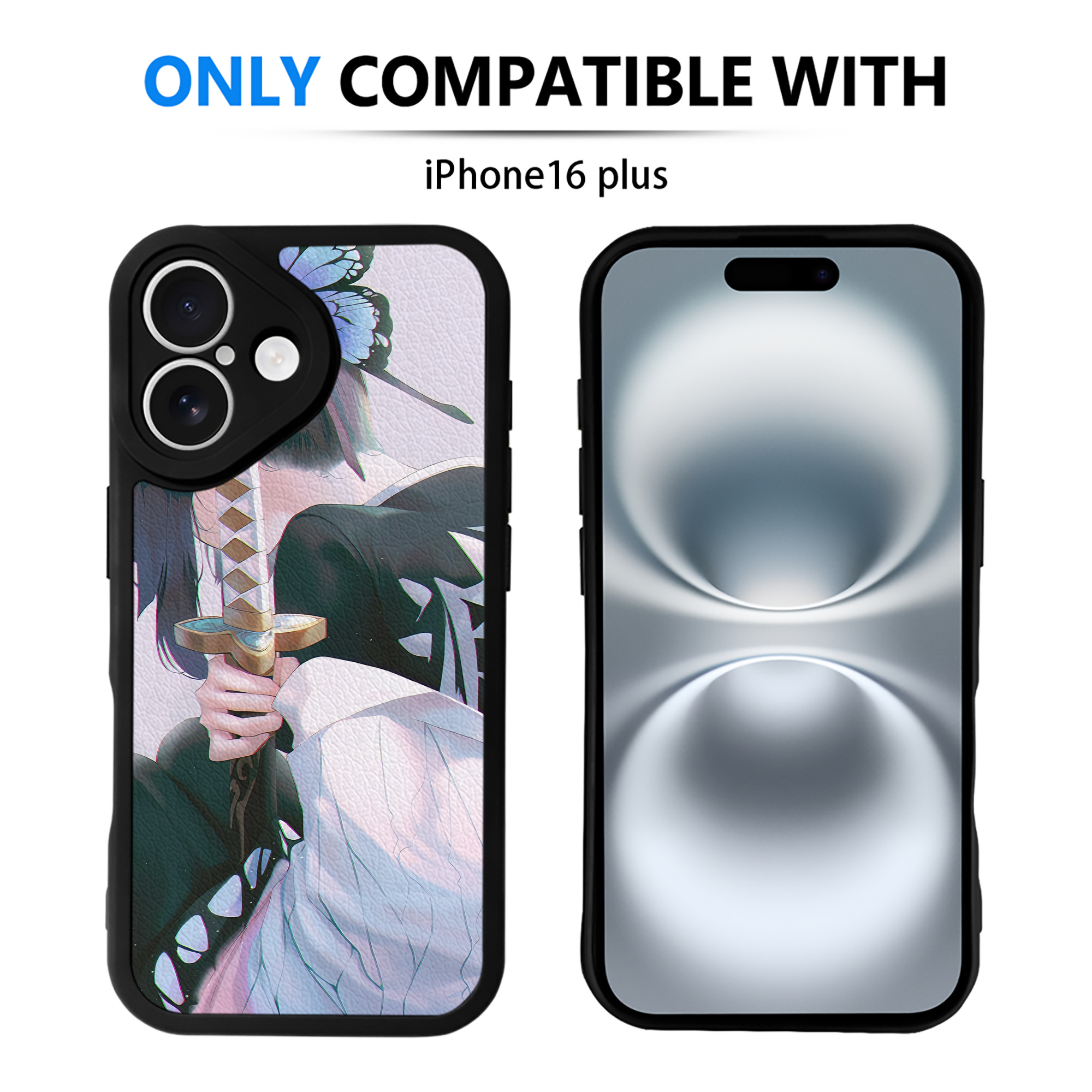 （画像用） 鬼滅の刃（きめつのやいば）蟲柱-胡蝶 しのぶ／こちょう しのぶ Kochou Shinobu 【iPhone 16シリーズ対応】シリコンスマホケース（レザー調） 材質：シリコン